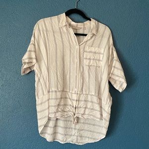 Athleta Striped Button-Up Shirt with Front Tye